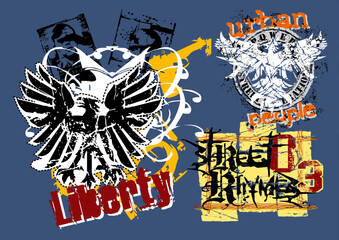 Urban Streetwear and T-Shirt Graphic Vector Collection , grunge, collage-style vector graphics inspired by streetwear, music culture (hip-hop, soul), and skateboarding. They are all ideal for T-shirt 