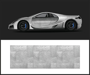 Riveted Metal Sports Car with Blue Calipers and Metal Sheet Texture