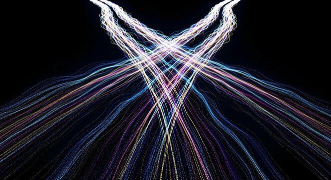 Flowing rivers of iridescent light and shimmering data particles in a vast, complex pattern symbolizing global data currents and information exchange.