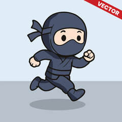 Obraz premium Running Cute Ninja Character in Full Costume Vector Illustration for Kids Martial Arts Design
