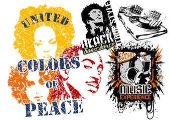 Urban Streetwear and T-Shirt Graphic Vector Collection , grunge, collage-style vector graphics inspired by streetwear, music culture (hip-hop, soul), and skateboarding. They are all ideal for T-shirt 