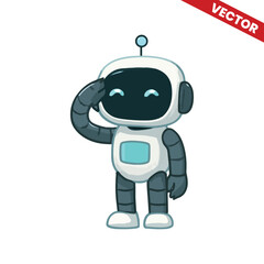 Cute Cartoon Robot Saluting with a Smile – Friendly AI Character Vector