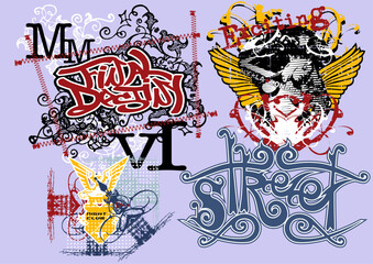 Urban Streetwear and T-Shirt Graphic Vector Collection , grunge, collage-style vector graphics inspired by streetwear, music culture (hip-hop, soul), and skateboarding. They are all ideal for T-shirt 