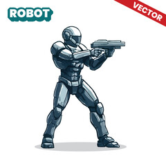 Cyber Soldier Robot Holding Laser Pistol – Futuristic Battle Android Vector