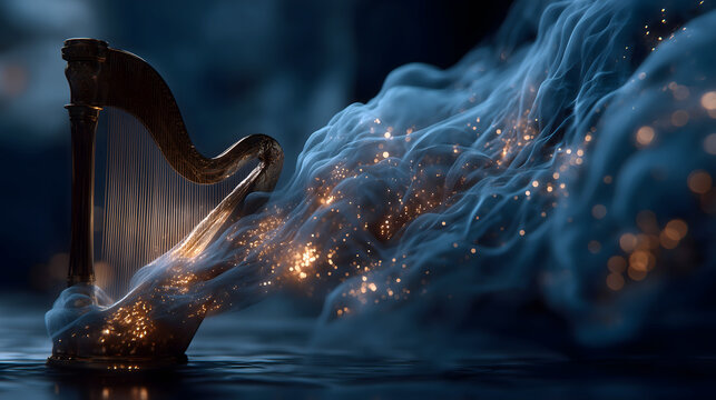 Hyperrealistic Greek Mythology Orpheus' Lyre PNG Material | Golden Strings, Erebus Mist, Silver Soundwaves, Eurydice, Erinyes, Love and Redemption