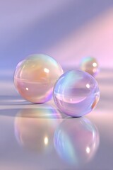Colorful glass spheres on pastel gradient surface