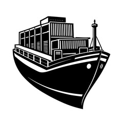 Fototapeta premium Container Ship Vector Silhouette on White Background