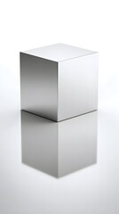 Fototapeta premium Shiny chrome cube on clean reflective surface
