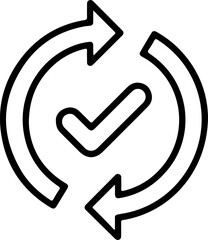 Circular arrows with a check mark inside representing confirmation and process completion