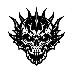 Fantasy Skull Vector Silhouette on White Background