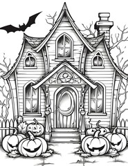 Fototapeta premium Halloween scary house coloring page design