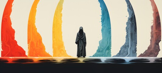 pop surreal unreal silhouettes spiral towards grim reaper,ai generatif