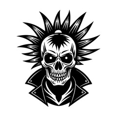 Fototapeta premium Punk Skull Vector Silhouette on White Background