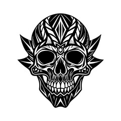 Obraz premium Shamanic Skull Vector Silhouette on White Background