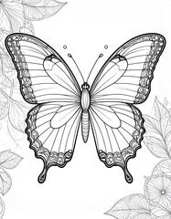 Fototapeta premium Vintage line art of a butterfly with another butterfly on its wings in black and white