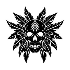 Obraz premium Skull Incorporating Tribal Feathers Vector Silhouette