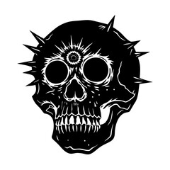 Obraz premium Skull with a Single Prominent Bullet Hole Vector Silhouette