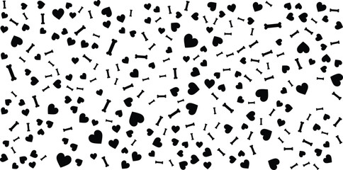 Adorable Black Heart and Bone Pattern on White Background.