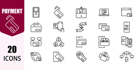 Finance & Payment Icons – Banking, Cash, Credit Card, Wallet, Receipt – Vector Outline Symbols for Apps