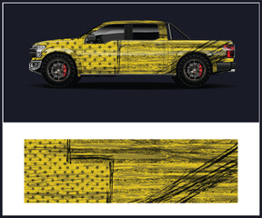 Yellow Truck Wrap Design with American Flag and Grunge Style