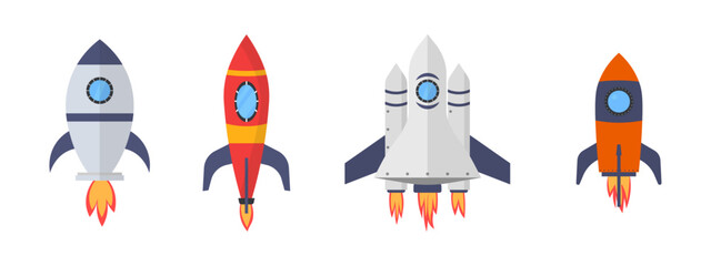 set of rocket illustration with different style, concept for business, travel or education, vector illustration.