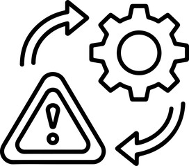 Warning symbol and gear with circular arrows representing process and risk management