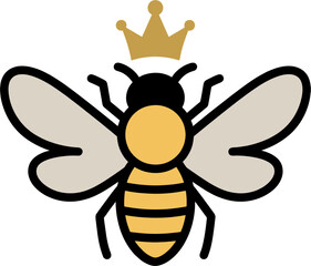 Flat Minimalist Queen Bee Vector Logo with Crown – Simple Insect Icon