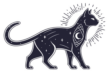 Mystic Cat Silhouette Isolated on White