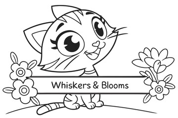 Whiskers & Blooms: Cat Cartoon Outline