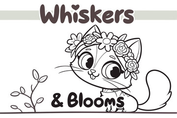 Whiskers & Blooms: Cat Cartoon Outline