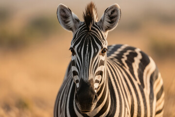 Naklejka premium Beautiful Zebra Portrait Looking at Camera in African Savanna