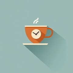 Minimalist coffee time vector icon featuring wristwatch integrated into cup design with ample white space