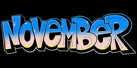 November illustration, November letter with cool simple graffiti pattern and bright colors