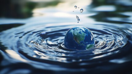 Earth globe in water ripples concept for world water day and environmental protection awareness campaign silhouette