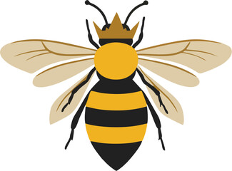 Minimalist Queen Bee Vector Illustration with Crown – Flat Design Icon for Branding and Nature Concepts