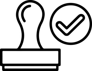 Obraz premium Black outline icon of a rubber stamp with a check mark inside a circle