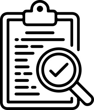 Clipboard with magnifying glass and checkmark icon representing successful review or inspection