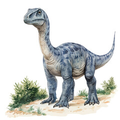 Plateosaurus, watercolor painting vector, isolated on a white background.