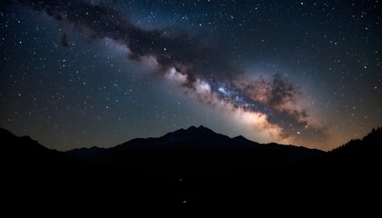 Fototapeta premium Night sky background with stars, Milky Way, and silhouette of mountain landscape