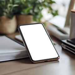 Blank phone screen with home office.