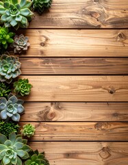 Elegant permaculture design showcasing succulent plants on a natural wooden surface