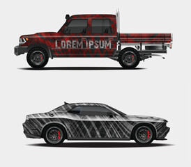 Custom Car Wraps Design Mockup for Pickup Truck and Sports Car