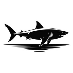 Fototapeta premium Black and White Great White Shark Silhouette Ocean Water Graphic Vector Illustration