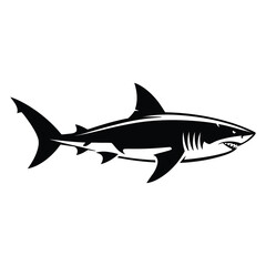 Naklejka premium Black and White Great White Shark Silhouette Powerful Aquatic Predator Marine Animal Ocean Wildlife