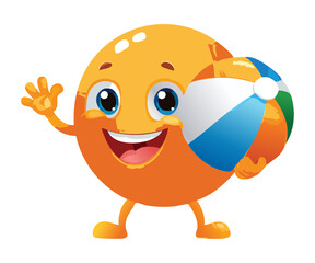 Cute Orange Character Enjoying Summer Fun - Vector Illustration
