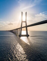 Obraz premium Close-up perspective of a majestic bridge over tropical water showcasing architectural beauty
