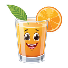 Happy Orange Juice Glass with Orange Slice - Vector Illustration