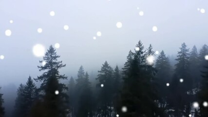 A peaceful winter scene of snow falling on evergreen pine trees, creating a magical and calming natural atmosphere. Ideal for seasonal, holiday, or wellness content. - Powered by Adobe