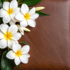 Fototapeta premium Chic leather wallet adorned with bright fresh flowers in a charming flat lay setting