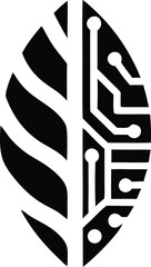 Vector illustration of a leaf plant merging with a circuit board design